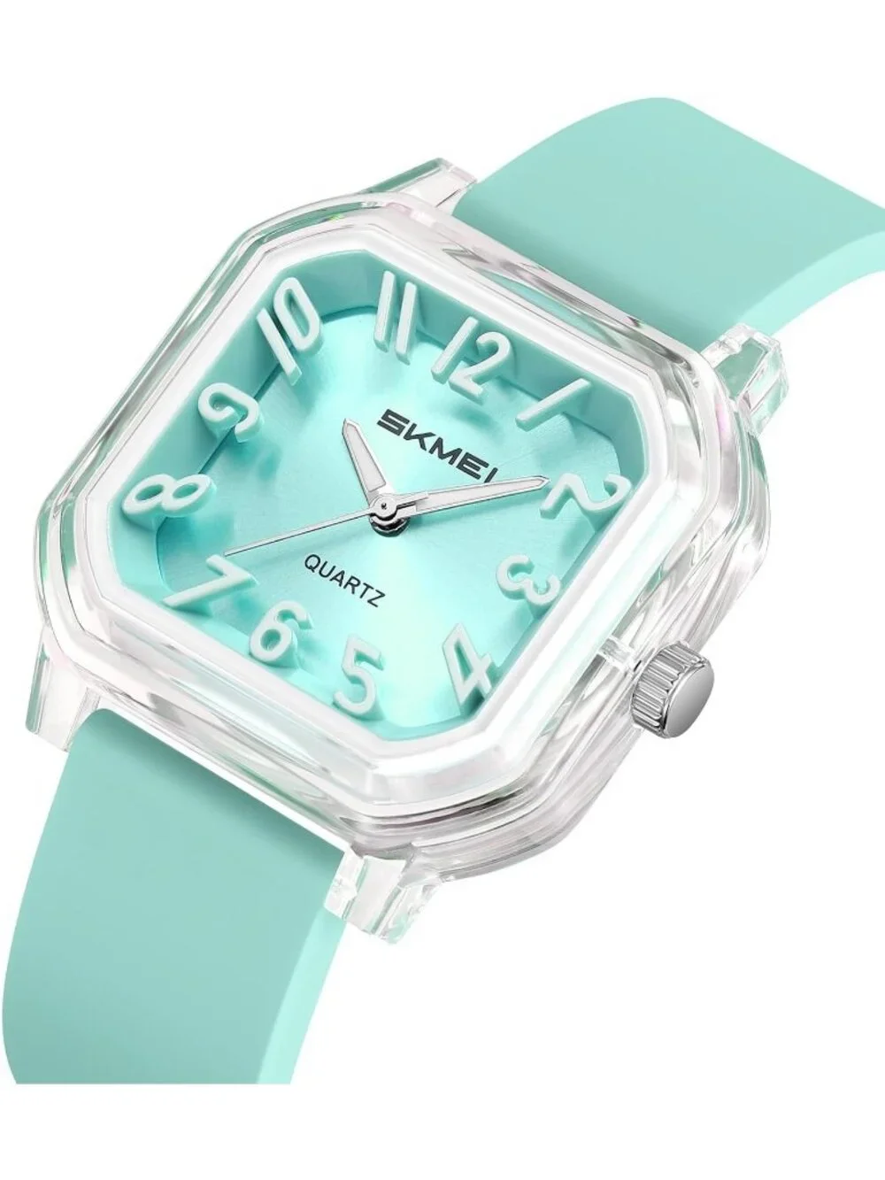 Women’s Blue Big Arabic Numbers Silicone Strap Casual Analog Square Wrist Watch